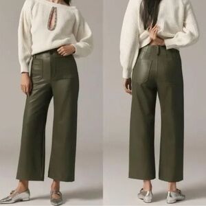 Anthropologie Maeve The Colette Cropped Wide Leg Pants Faux Leather Size 32 NWT
